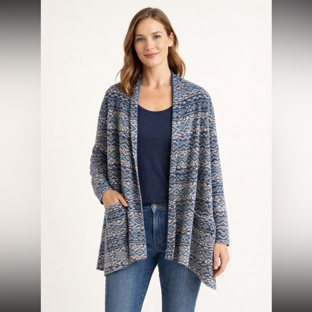Roots Canada Aztec Open Front Waterfall Cardigan Sweater Woman Medium Cotton